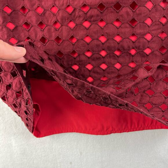 Maiocchi Broderie Anglaise Dress Women’s SZ 8 Burgundy Cotton Red Lining - Picture 7 of 15